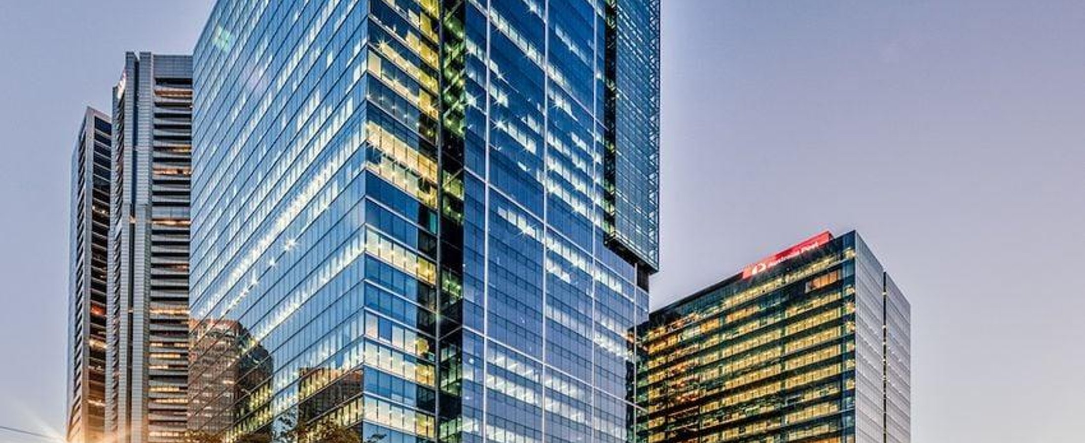 City office towers at dusk