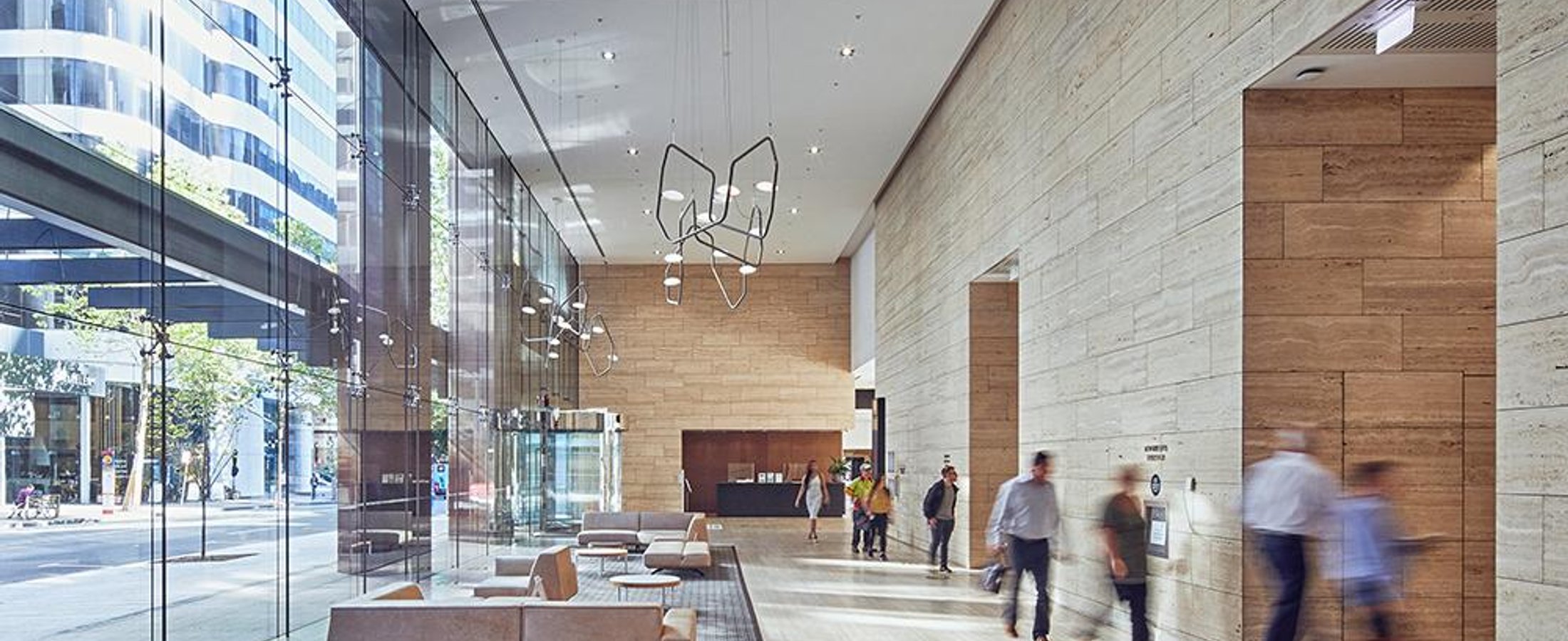 Office building lobby with lounge seating